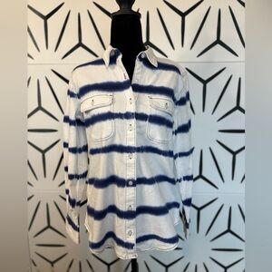 Lands’ End Women’s White & Blue Tie-Dye Denim Shacket Size XS Petite